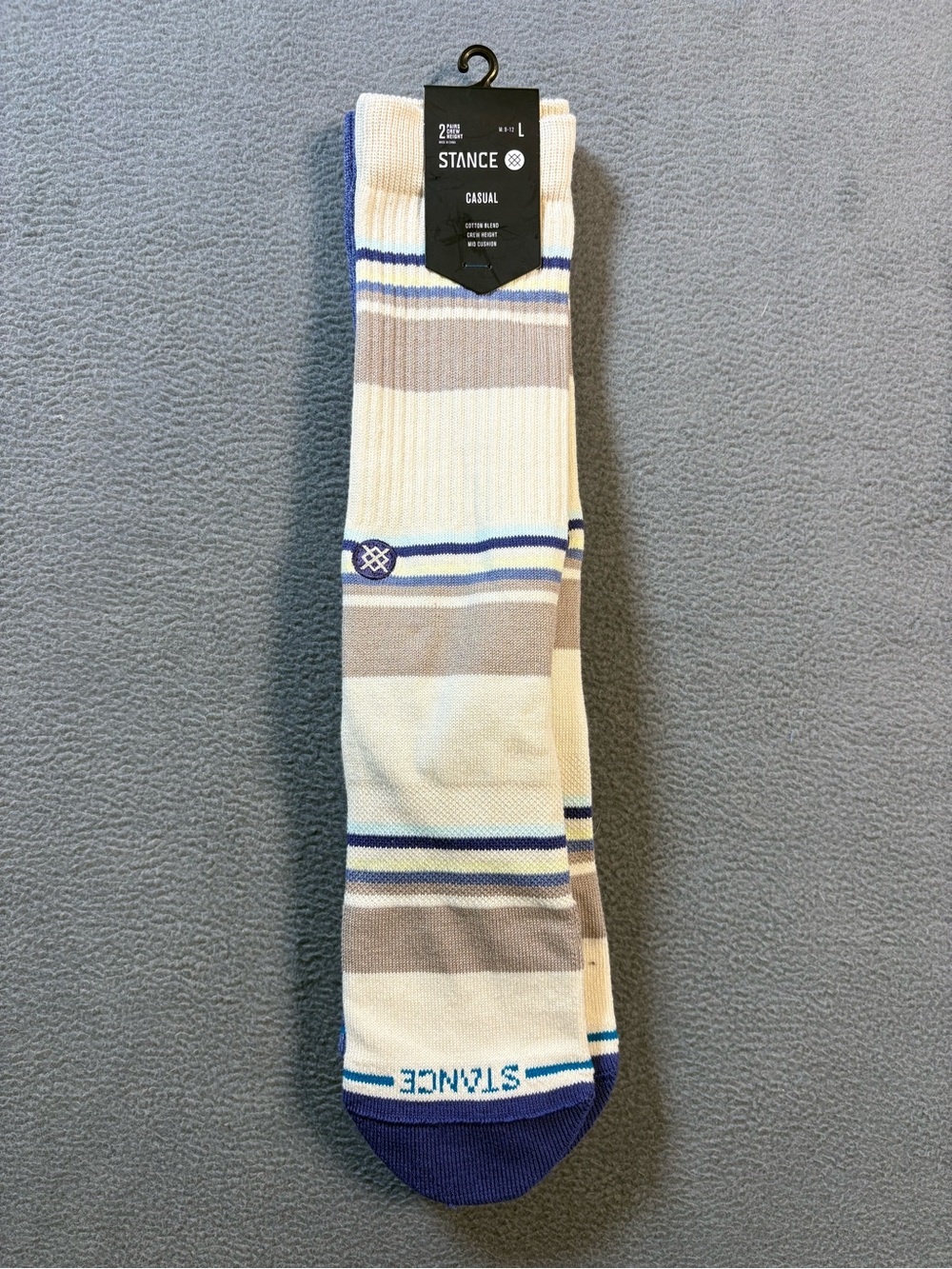 Stance Men's Cream, Gray & Blue Striped Casual Crew Socks